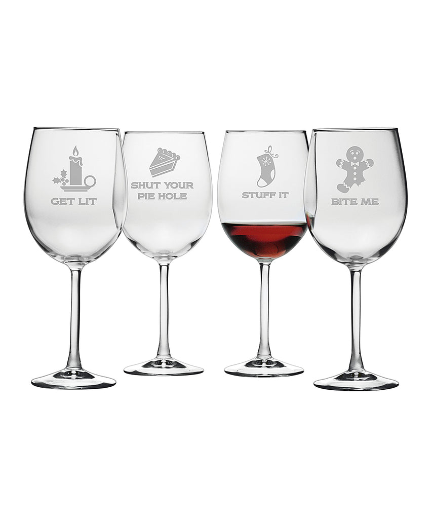 Cranky Christmas Wine Glasses ~ Set of 4