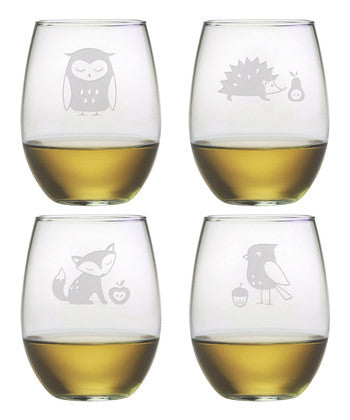 Forest Fauna Stemless Wine Glasses ~ Set of 4